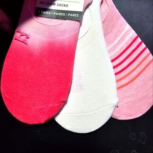 Brand New No Show Billabong Pink Variety Sock Set of 3